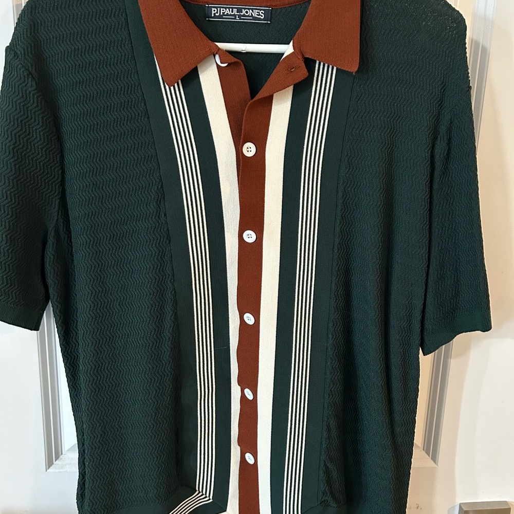 Men's Green and Brown Striped Shirt